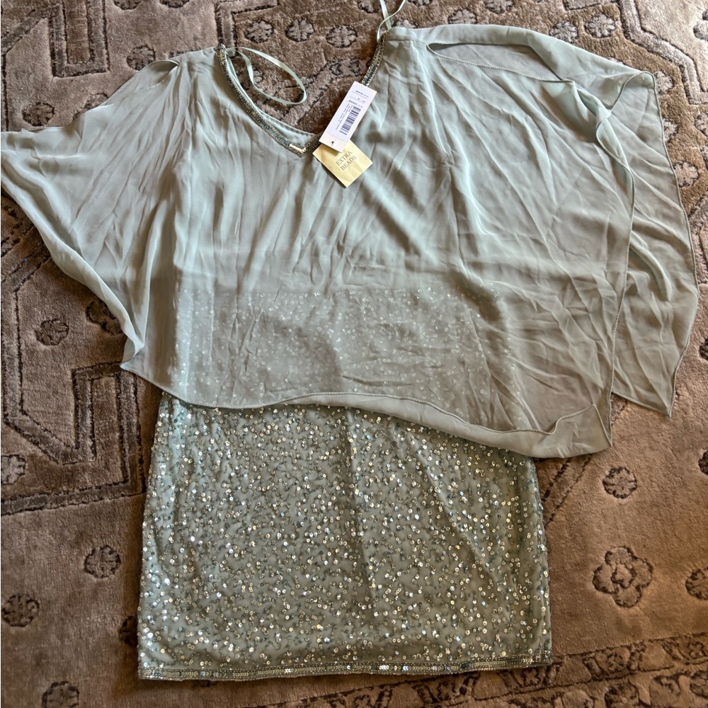 J Kara Women’s Caplet Short Cocktail Beaded Dress, Celadon